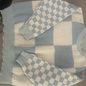 Blue and White Checkered SHEIN sweater